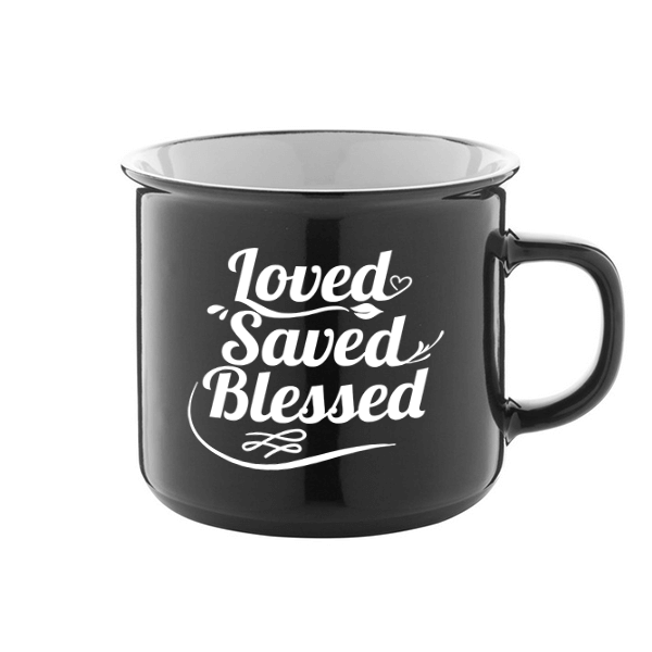 Igés bögre - Loved Saved Blessed (fekete)
