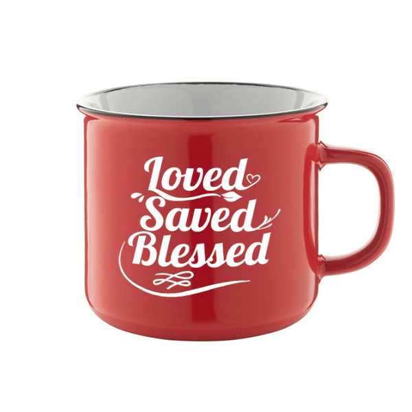 Igés bögre - Loved Saved Blessed (piros)