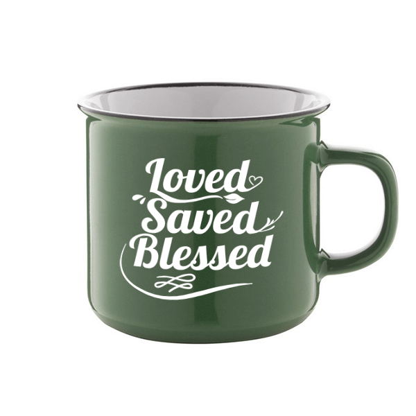 Igés bögre - Loved Saved Blessed (zöld)