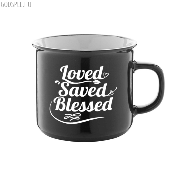 Igés bögre - Loved Saved Blessed (fekete)